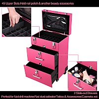 Byootique Rolling Makeup Train Case Pro Large Makeup Trolley Case Pvc Travel Cosmetic W 4 Wheel Lock Nail Polish Organizer Stor