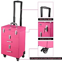 Byootique Rolling Makeup Train Case Pro Large Makeup Trolley Case Pvc Travel Cosmetic W 4 Wheel Lock Nail Polish Organizer Stor