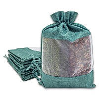 Thedisplayguys 12Pack 75X115 Linen Burlap Sheer Organza Gift Bag With Drawstring For Party Favors Presents Samples Tr