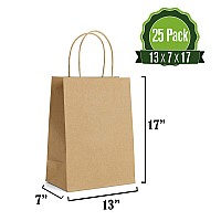 25 Bags 13 X 7 X 17 Brown Kraft Paper Gift Bags Bulk With Handles Ideal For Shopping Packaging Retail Party Craft Gifts