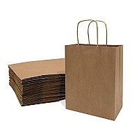 Brown Gift Bags With Handles 8X4X10 Inch 25 Pack Small Kraft Paper Shopping Bags Craft Totes In Bulk For Boutiques Small Bus