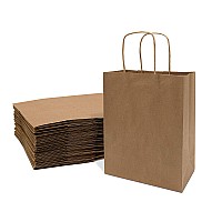 Brown Gift Bags With Handles 8X4X10 Inch 25 Pack Small Kraft Paper Shopping Bags Craft Totes In Bulk For Boutiques Small Bus