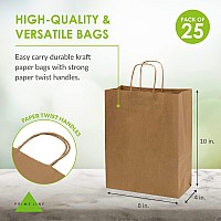 Brown Gift Bags With Handles 8X4X10 Inch 25 Pack Small Kraft Paper Shopping Bags Craft Totes In Bulk For Boutiques Small Bus