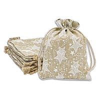 12Pack 12X16 Jute Burlap Canvas Gift Bags Wdrawstring White Stars Xlarge For Presents Party Favors Retail Samples By