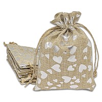 12Pack 6X8 Jute Burlap Canvas Gift Bags Wdrawstring Silver Hearts Medium For Presents Party Favors Retail Samples By T