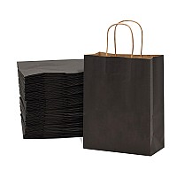 Black Gift Bags 8X4X10 Inch 50 Pack Black Kraft Paper Shopping Bags With Handles Plain Colored Craft Gift Wrap Totes For Smal