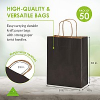 Black Gift Bags 8X4X10 Inch 50 Pack Black Kraft Paper Shopping Bags With Handles Plain Colored Craft Gift Wrap Totes For Smal