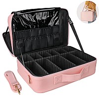 Monstina Cosmetic Bags 3 Layer Cosmetic Organizer Makeup Case Beauty Artist Storage Brush Box With Shoulder Strap Large Pu Lea