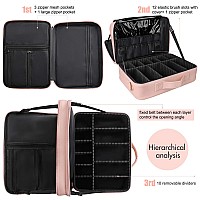 Monstina Cosmetic Bags 3 Layer Cosmetic Organizer Makeup Case Beauty Artist Storage Brush Box With Shoulder Strap Large Pu Lea