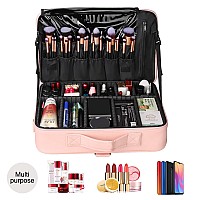 Monstina Cosmetic Bags 3 Layer Cosmetic Organizer Makeup Case Beauty Artist Storage Brush Box With Shoulder Strap Large Pu Lea