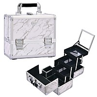 Joligrace Makeup Box Train Case Cosmetic Organizer With Mirror 3Tier Tackle Tray Lockable Portable Travel Carrying Makeup Stor