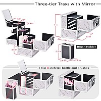 Joligrace Makeup Box Train Case Cosmetic Organizer With Mirror 3Tier Tackle Tray Lockable Portable Travel Carrying Makeup Stor