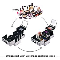 Joligrace Makeup Box Train Case Cosmetic Organizer With Mirror 3Tier Tackle Tray Lockable Portable Travel Carrying Makeup Stor