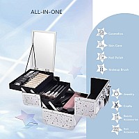 Joligrace Makeup Train Case Cosmetic Box 2-Tier Tray Jewelry Storage Organizer with Mirror Key Lock Portable Carrying Makeup Box - Shining Star