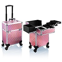 Stagiant Rolling Makeup Train Case Large Cosmetic Suitcase Trolley Makeup Luggage Storage Box 4 Tray With Sliding Rail Removable