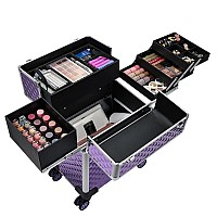 Stagiant Aluminum Rolling Makeup Train Case Large Organizer Cosmetic Trolley 4 Tray Sliding Rail Removable Middle Layer With Key