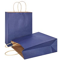 Azowa Gift Bags Large Kraft Paper Bags With Handles 122 X 102 X 47 In Navy Blue 12 Pcs