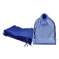 Ankirol 50Pcs Sheer Organza Favor Bags 12 X 16 X Large Organza Drawstring Bags Navy Blue