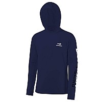 Bassdash Upf 50 Menas Uv Sun Protection Long Sleeve Performance Fishing Hoodie Hooded Shirts Dark Bluewhite Logo 3Xlarge