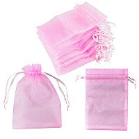 100 Pack 4X6 Inch Mini Sheer Drawstring Organza Transparent Bags Jewelry Sack Pouches For Wedding Party Decorations Arts Craf