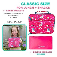 Kinsho Pink Unicorn Insulated Lunch Bag With Ice Pack For Girls 10 X 8 X 33 Inches