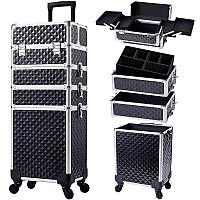 Stagiant Rolling Makeup Train Case Large Storage Cosmetic Trolley 4 In 1 Large Capacity Trolley Makeup Travel Case With Key Swiv