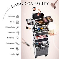 Stagiant Rolling Makeup Train Case Large Storage Cosmetic Trolley 4 In 1 Large Capacity Trolley Makeup Travel Case With Key Swiv