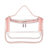 HAOGUAGUA Heavy Duty Clear Cosmetic Bag Waterproof Transparent Travel Makeup Toiletry Organizer Bag (Pink)