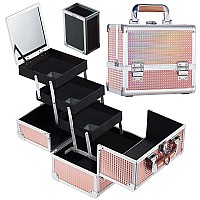 Joligrace Makeup Box 116Inch Cosmetic Train Case For Women Travel Jewelry Organizer With Compartments Mirror Portable Lockab