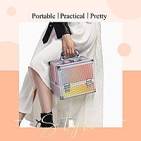 Joligrace Makeup Box 116Inch Cosmetic Train Case For Women Travel Jewelry Organizer With Compartments Mirror Portable Lockab