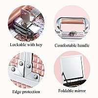 Joligrace Makeup Box 116Inch Cosmetic Train Case For Women Travel Jewelry Organizer With Compartments Mirror Portable Lockab