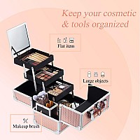 Joligrace Makeup Box 116Inch Cosmetic Train Case For Women Travel Jewelry Organizer With Compartments Mirror Portable Lockab