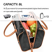 Tirrinia Insulated Lunch Tote Bag For Women Wleather Handle Fashionable Lunch Box For Men Reusable Large Cooler Lunch Bag For