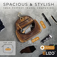 Elizo Premium Real Leather Toiletry Bag For Men Dopp Kitt Hanging Mens Toiletry Large Tsa Toiletries Bag Shaving Grooming Bag Or