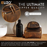 Elizo Premium Real Leather Toiletry Bag For Men Dopp Kitt Hanging Mens Toiletry Large Tsa Toiletries Bag Shaving Grooming Bag Or