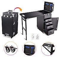 Byootique Rolling Manicure Table Foldable Nail Table Makeup Train Case With Desk Cosmetic Trolley Travel Storage Organizer With