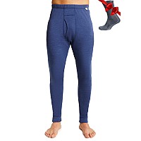 Merino Wool Mens Base Layer Pants 100 Organic Wool Midweight Thermal Pants Hiking Wool Socks Medium Windsor Blue 250