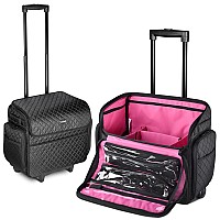 Byootique Rolling Makeup Train Case Hairstylist Traveling Bag Carry On Barber Case Suitcase With Adjustable Dividers Cosmetic Ba