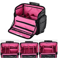 Byootique Rolling Makeup Train Case Hairstylist Traveling Bag Carry On Barber Case Suitcase With Adjustable Dividers Cosmetic Ba