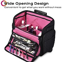 Byootique Rolling Makeup Train Case Hairstylist Traveling Bag Carry On Barber Case Suitcase With Adjustable Dividers Cosmetic Ba