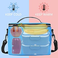 Tirrinia Insulated Lunch Bag With Leather Handle For Women Men Adult Leakproof Thermal Reusable Lunch Box Tote With Side Pocket