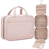 NISHEL Travel Toiletry Bag for women, Portable Hanging Organizer for Full-Sized Shampoo, Conditioner, Brushes Set, Travel-Size Accessories, Pink