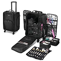 Byootique Rolling Makeup Train Case Soft Sided Makeup Storage Cosmetic Organizer Carry On Travel Trolley Suitcase With Heat Isol