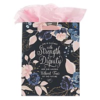 Christian Art Gifts Gift Bagtissue Paper Set She Is Clothed With Strength Proverbs 3125 Bible Verse Bluepink Rose Medium