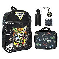 Monster Jam Megalodon Grave Digger Maxd Monster Trucks Backpack Lunch Bag Water Bottle Ice Pack 5 Piece Mega Set