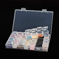 Cosics Rhinestone Storage Organizer Box 28 Grid Clear Plastic False Nail Art Accessories Tool Case Display Holder Empty Contai