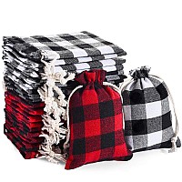 24 Pieces Gift Bags Christmas Buffalo Plaid Drawstring Bag Christmas Burlap Drawstring Bag Washable Cotton Xmas Bag For Candy Wr