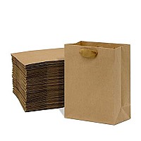 Kraft Gift Bags 50 Pack 8X4X10 Designer Kraft Shopping Bags In Bulk Small Gift Wrap Totes With Fabric Handles For Boutiques