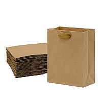 Brown Gift Bags With Handles 8X4X10 Inch 25 Pack Designer Kraft Shopping Bags In Bulk Small Gift Wrap Totes With Fabric Handl