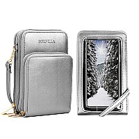 Small Crossbody Phone Bag For Women Touch Screen Silver Cellphone Shoulder Bags Card Holder Wallet Purse